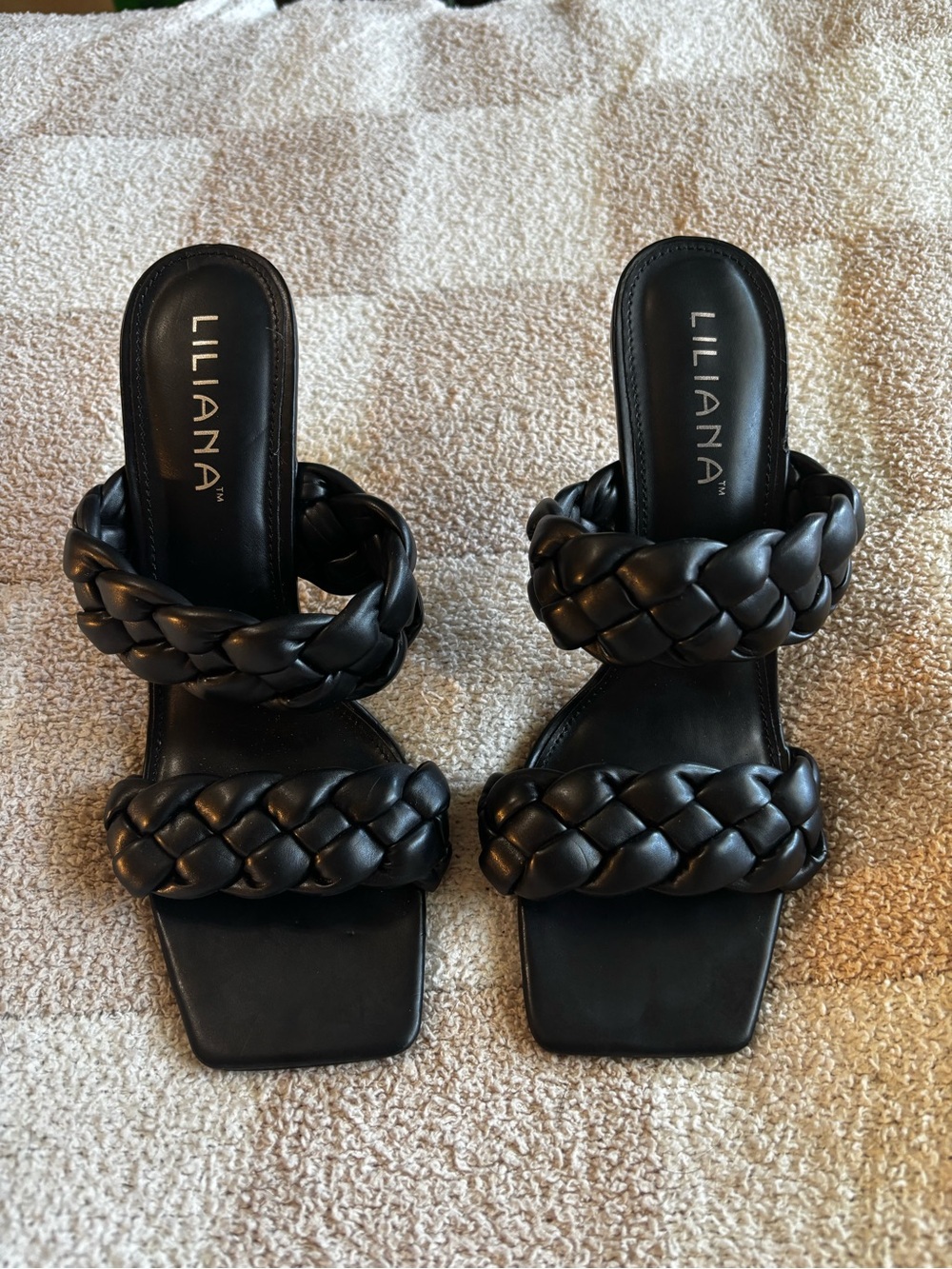 Liliana Black Braided Double-Strap Slide Sandals